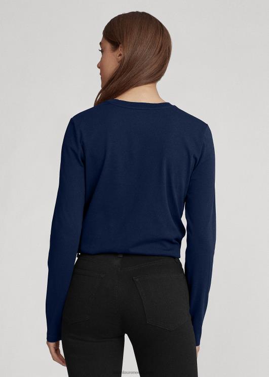 Ralph Lauren naised puuvillane jersey pikkade varrukatega t-särk PR0V4747 kruiisilaevastik