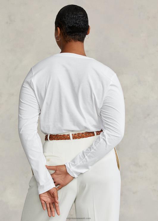 Ralph Lauren naised puuvillane jersey pikkade varrukatega t-särk PR0V9494 valge