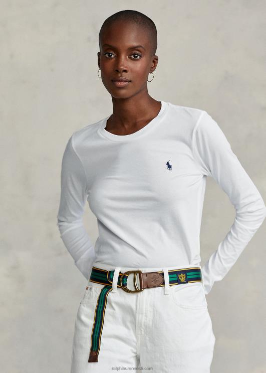 Ralph Lauren naised puuvillane jersey pikkade varrukatega t-särk PR0V9494 valge