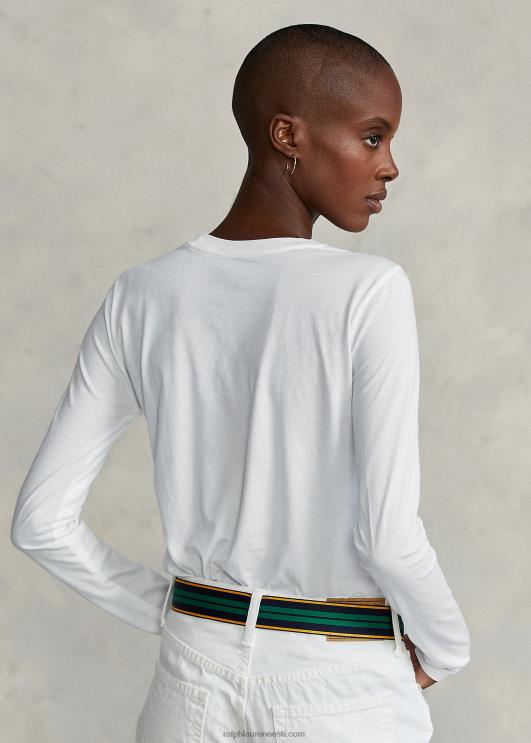Ralph Lauren naised puuvillane jersey pikkade varrukatega t-särk PR0V9494 valge