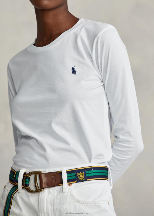 Ralph Lauren naised puuvillane jersey pikkade varrukatega t-särk PR0V9494 valge