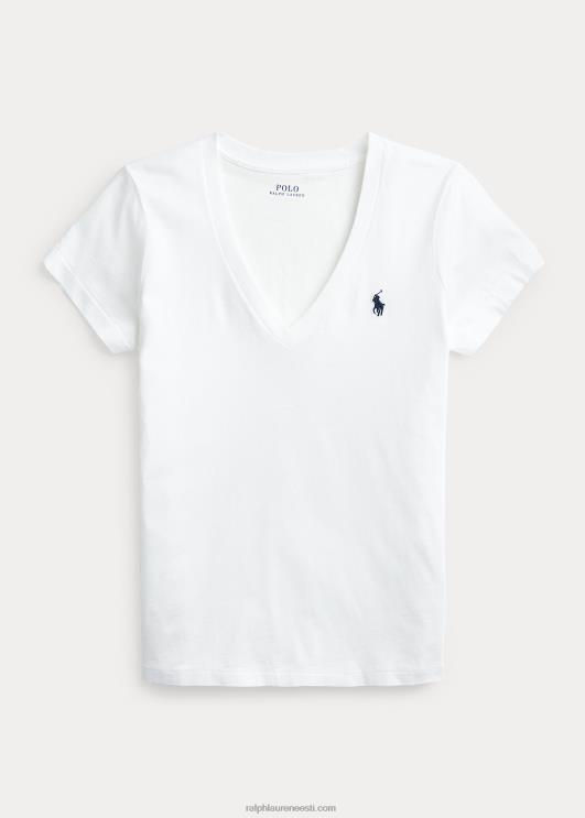 Ralph Lauren naised puuvillane trikoo v-kaelusega särk PR0V4744 valge