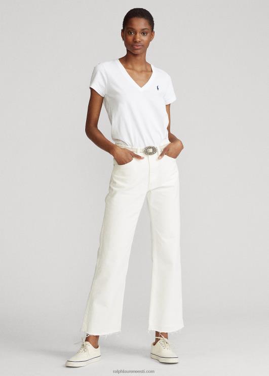 Ralph Lauren naised puuvillane trikoo v-kaelusega särk PR0V4744 valge