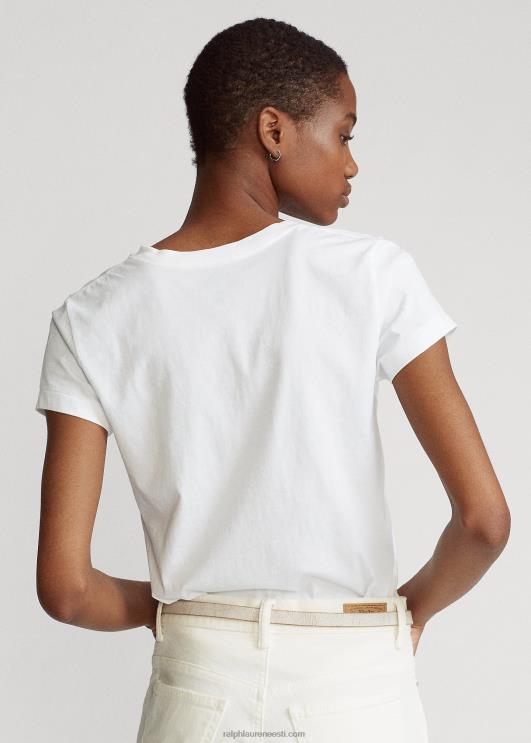 Ralph Lauren naised puuvillane trikoo v-kaelusega särk PR0V4744 valge