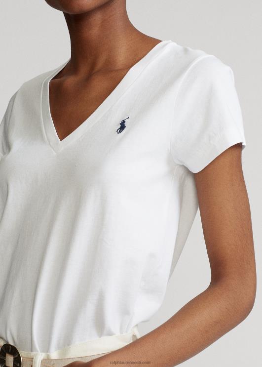 Ralph Lauren naised puuvillane trikoo v-kaelusega särk PR0V4744 valge