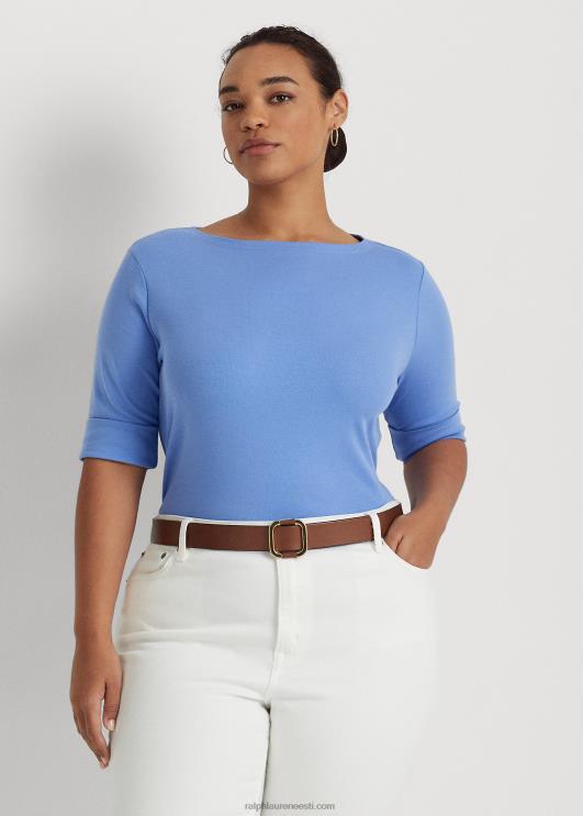 Ralph Lauren naised puuvillasegust paadikaelusega topp PR0V4636 sinine udu