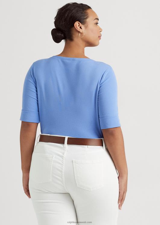 Ralph Lauren naised puuvillasegust paadikaelusega topp PR0V4636 sinine udu