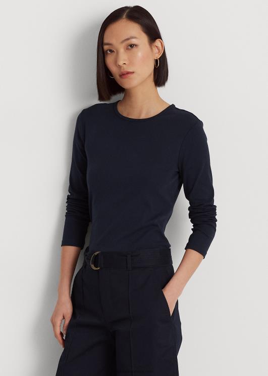 Ralph Lauren naised puuvillasegust pikkade varrukatega topp PR0V4240 merevägi