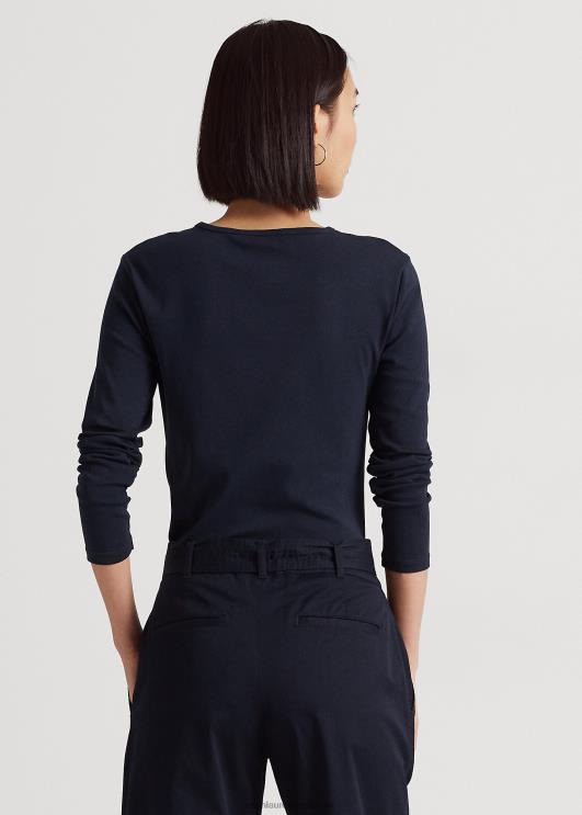 Ralph Lauren naised puuvillasegust pikkade varrukatega topp PR0V4240 merevägi