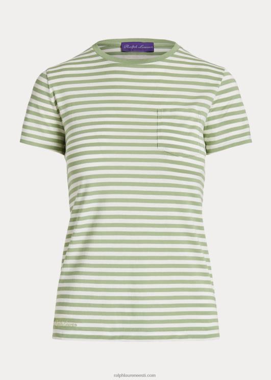 Ralph Lauren naised triibuline kaelakaelusega tasku t-särk PR0V9126 piparmünt/valge