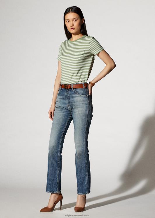 Ralph Lauren naised triibuline kaelakaelusega tasku t-särk PR0V9126 piparmünt/valge