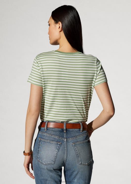 Ralph Lauren naised triibuline kaelakaelusega tasku t-särk PR0V9126 piparmünt/valge