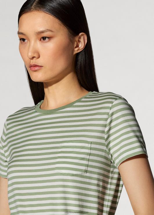 Ralph Lauren naised triibuline kaelakaelusega tasku t-särk PR0V9126 piparmünt/valge