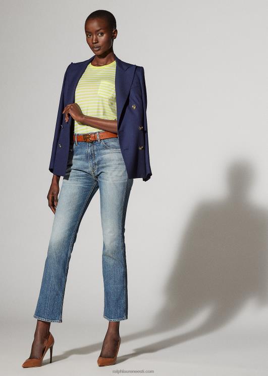 Ralph Lauren naised triibuline kaelakaelusega tasku t-särk PR0V9127 sidrun/valge