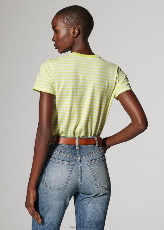 Ralph Lauren naised triibuline kaelakaelusega tasku t-särk PR0V9127 sidrun/valge