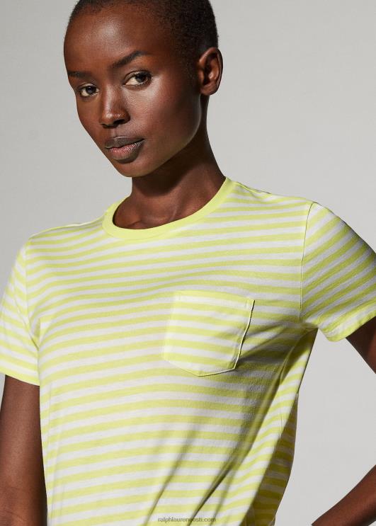 Ralph Lauren naised triibuline kaelakaelusega tasku t-särk PR0V9127 sidrun/valge