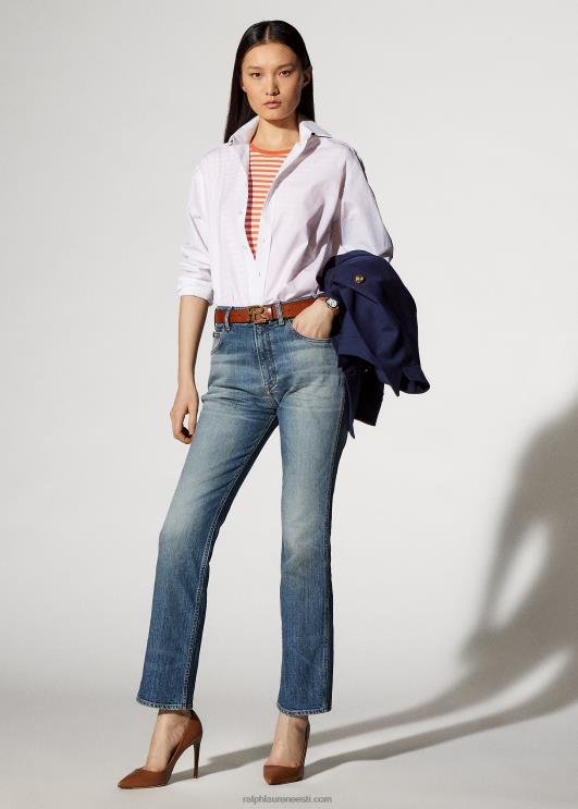 Ralph Lauren naised triibuline kaelakaelusega tasku t-särk PR0V9129 moonioranž/valge