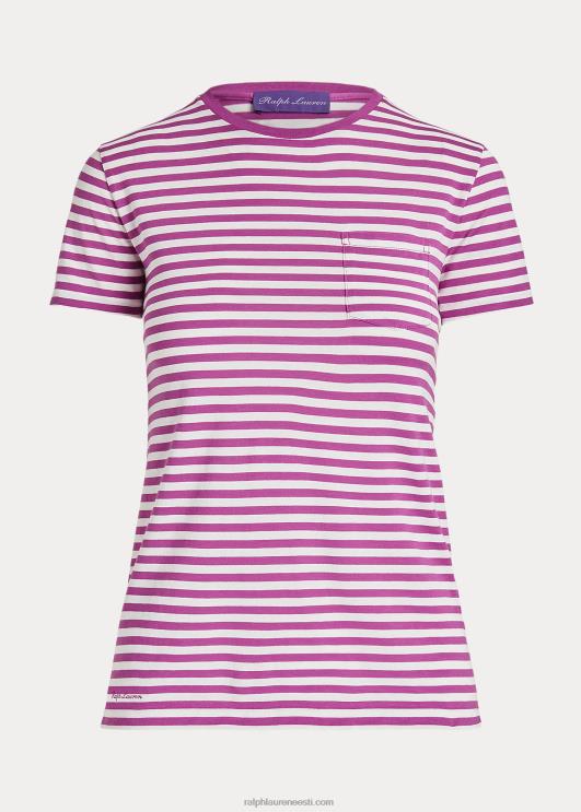 Ralph Lauren naised triibuline kaelakaelusega tasku t-särk PR0V9130 särav marjane/valge