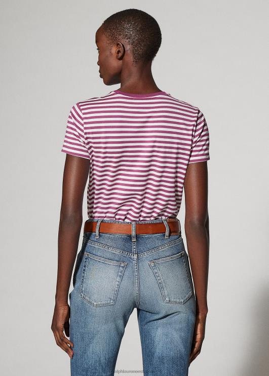 Ralph Lauren naised triibuline kaelakaelusega tasku t-särk PR0V9130 särav marjane/valge