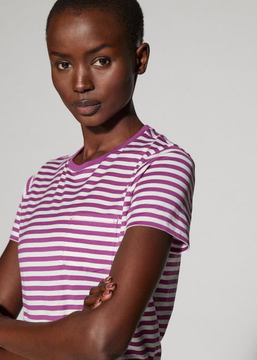 Ralph Lauren naised triibuline kaelakaelusega tasku t-särk PR0V9130 särav marjane/valge