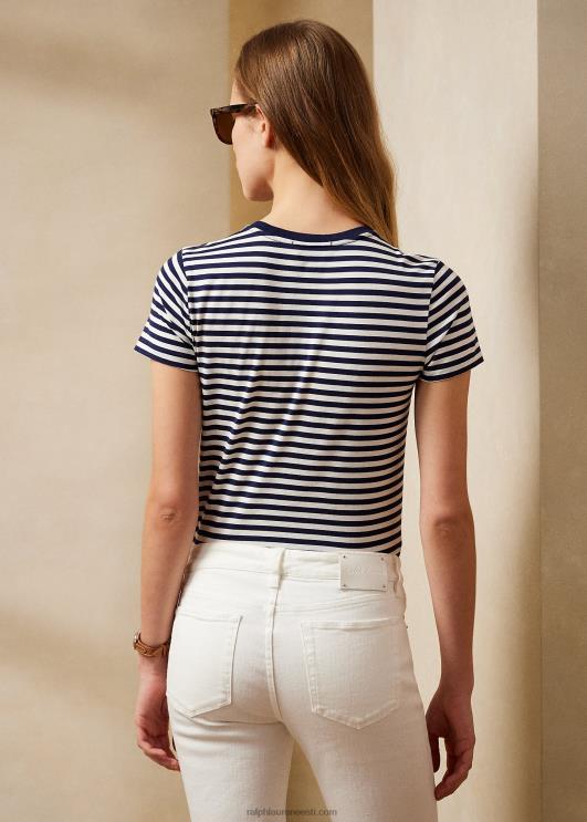 Ralph Lauren naised triibuline kaelakaelusega tasku t-särk PR0V9131 tume tumesinine/valge
