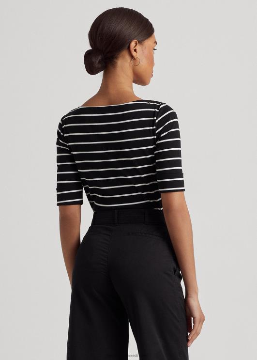 Ralph Lauren naised triibuline paadikaelusega ülaosa PR0V4272 must valge