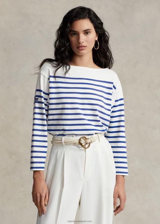 Ralph Lauren naised triibuline paadikaelusega trikoo PR0V3162 tekipesuvahend valge/safiir