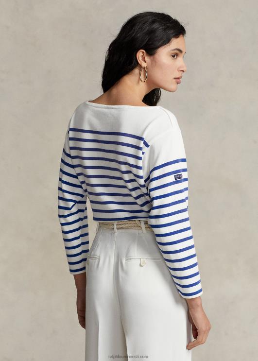 Ralph Lauren naised triibuline paadikaelusega trikoo PR0V3162 tekipesuvahend valge/safiir