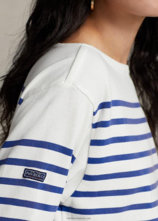 Ralph Lauren naised triibuline paadikaelusega trikoo PR0V3162 tekipesuvahend valge/safiir