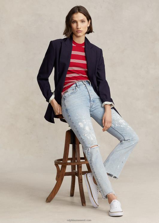 Ralph Lauren naised triibuline soonikuga puuvillane crewneck t-särk PR0V2920 Rl2000 punane/valge