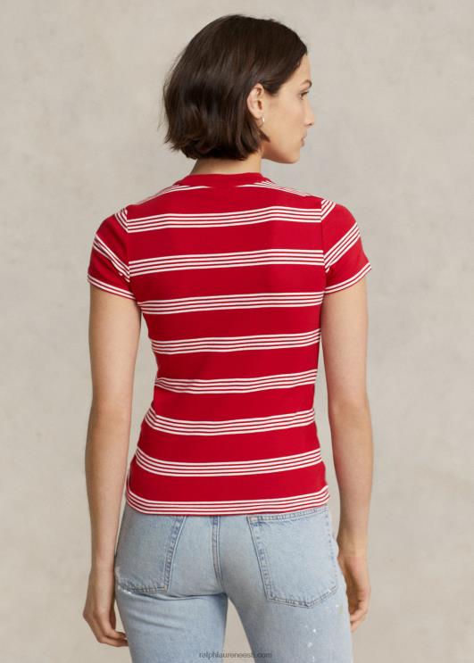 Ralph Lauren naised triibuline soonikuga puuvillane crewneck t-särk PR0V2920 Rl2000 punane/valge
