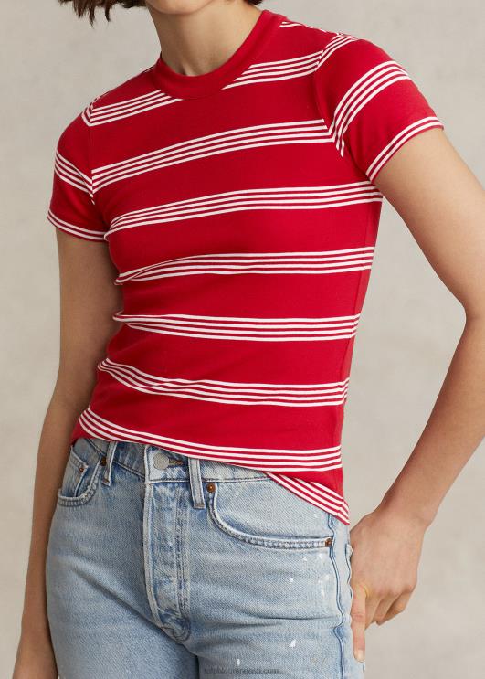 Ralph Lauren naised triibuline soonikuga puuvillane crewneck t-särk PR0V2920 Rl2000 punane/valge