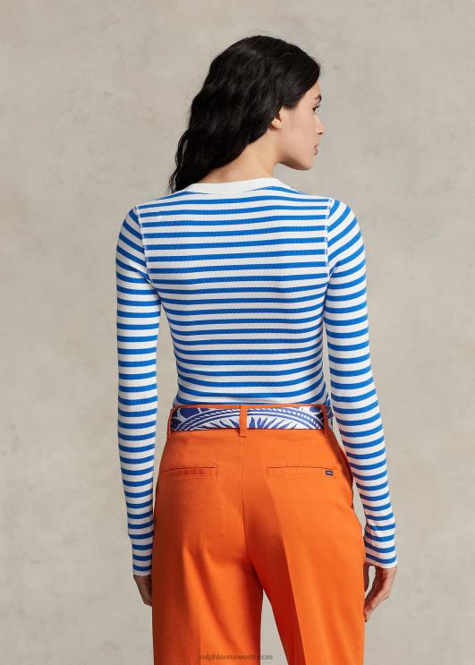 Ralph Lauren naised triibuline soonikuga t-särk PR0V3055 valge/spa kuninglik