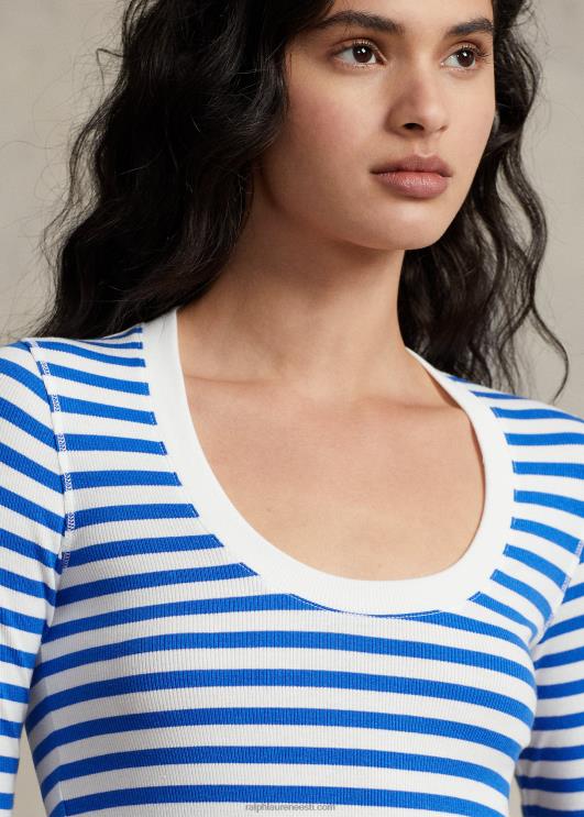 Ralph Lauren naised triibuline soonikuga t-särk PR0V3055 valge/spa kuninglik