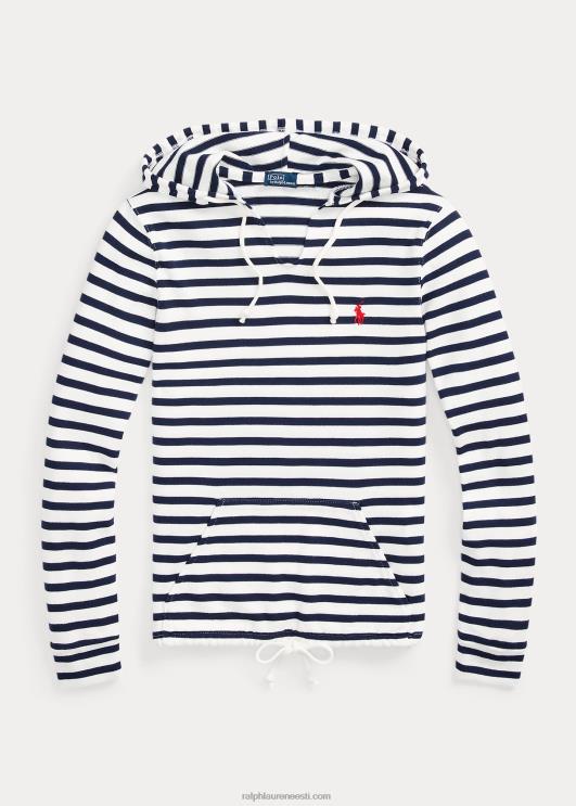 Ralph Lauren naised triibuline trikoo kapuutsiga tee PR0V3037 trofeekreem/rafineeritud merevägi
