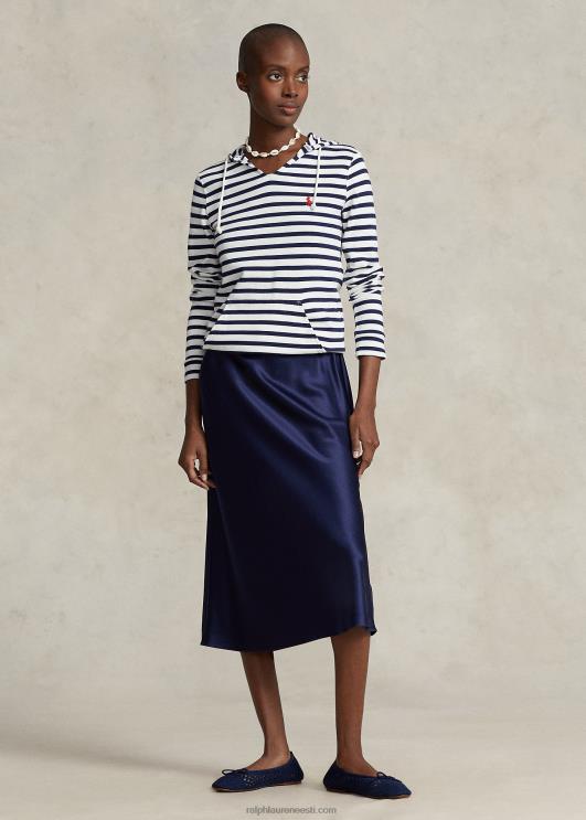 Ralph Lauren naised triibuline trikoo kapuutsiga tee PR0V3037 trofeekreem/rafineeritud merevägi