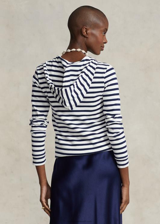 Ralph Lauren naised triibuline trikoo kapuutsiga tee PR0V3037 trofeekreem/rafineeritud merevägi