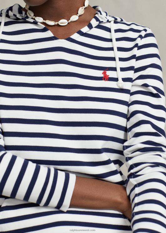Ralph Lauren naised triibuline trikoo kapuutsiga tee PR0V3037 trofeekreem/rafineeritud merevägi