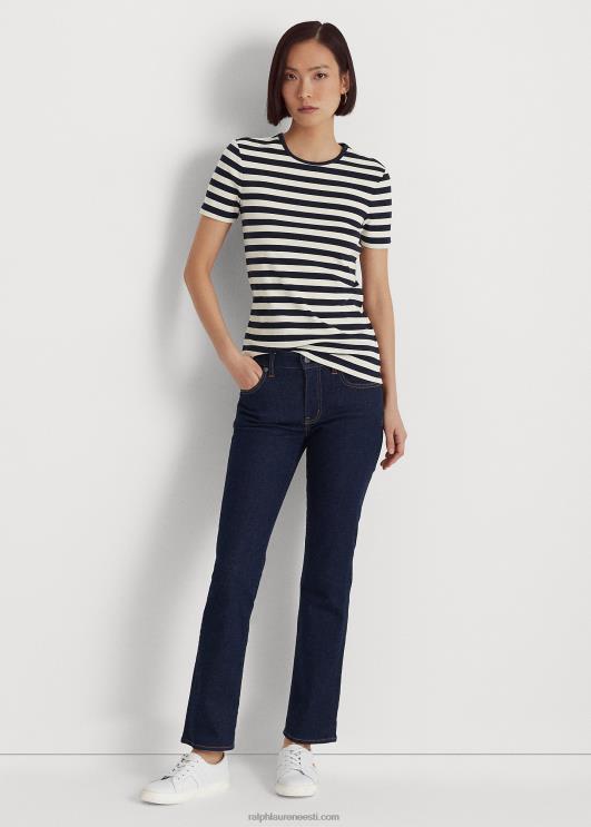 Ralph Lauren naised triibuline veniv puuvillane t-särk PR0V3998 rafineeritud merevärv/kreem