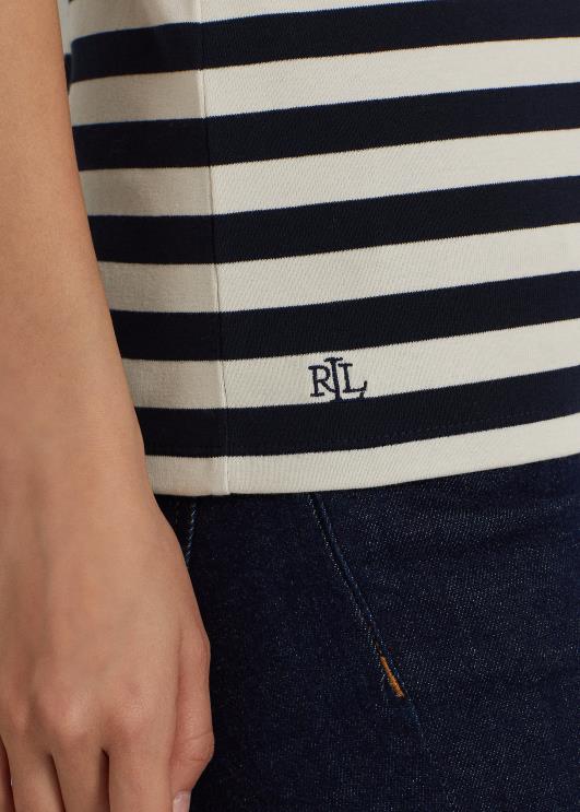 Ralph Lauren naised triibuline veniv puuvillane t-särk PR0V3998 rafineeritud merevärv/kreem