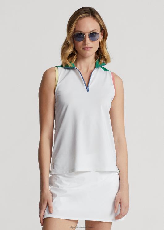 Ralph Lauren naised varrukateta veerandtõmblukuga võrgust pullover PR0V3732 keraamiline valge/parveroheline