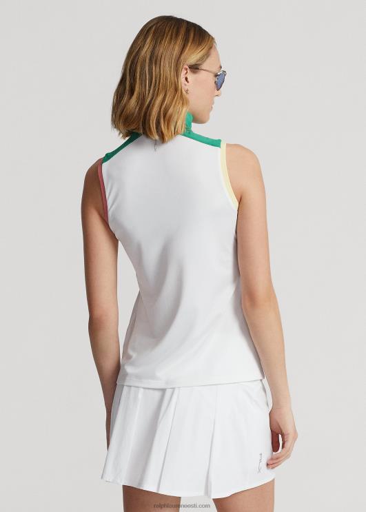 Ralph Lauren naised varrukateta veerandtõmblukuga võrgust pullover PR0V3732 keraamiline valge/parveroheline