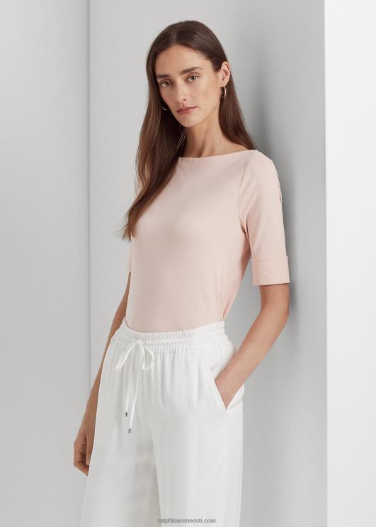 Ralph Lauren naised veniv puuvillane paadikaelusega t-särk PR0V3939 kahvatu roos