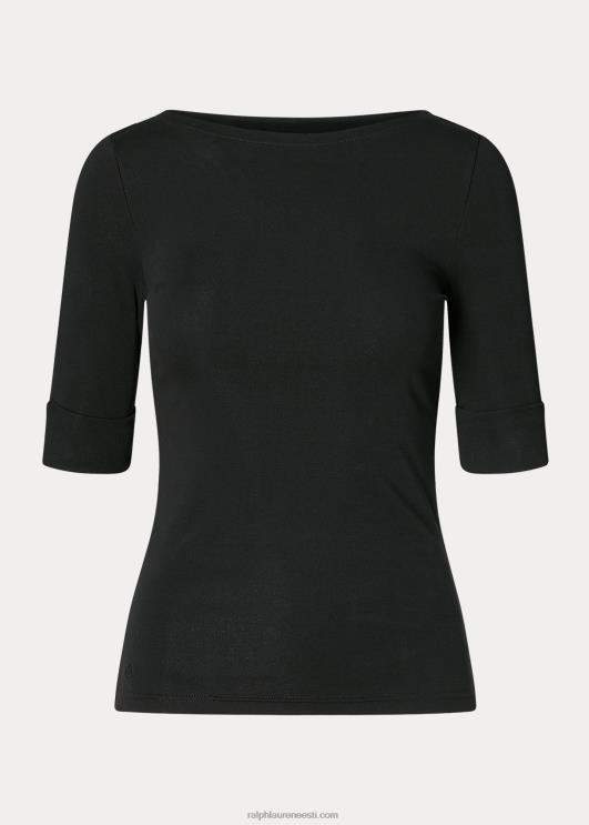 Ralph Lauren naised veniv puuvillane paadikaelusega t-särk PR0V3940 must