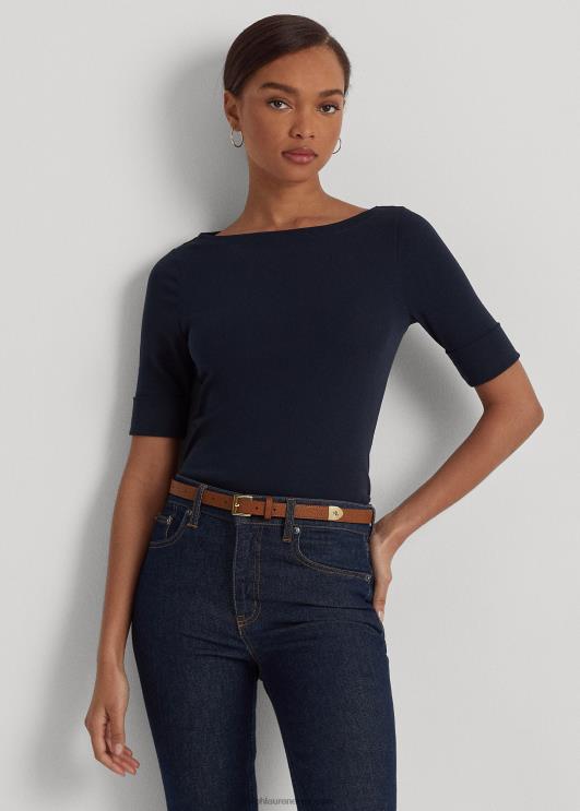 Ralph Lauren naised veniv puuvillane paadikaelusega t-särk PR0V3941 merevägi