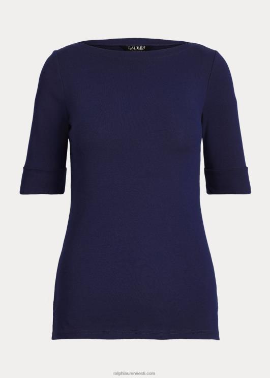 Ralph Lauren naised veniv puuvillane paadikaelusega t-särk PR0V3941 merevägi