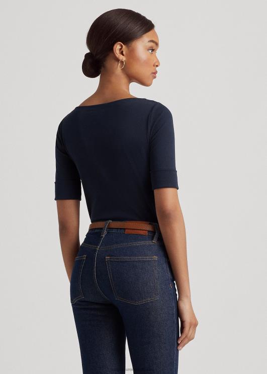 Ralph Lauren naised veniv puuvillane paadikaelusega t-särk PR0V3941 merevägi