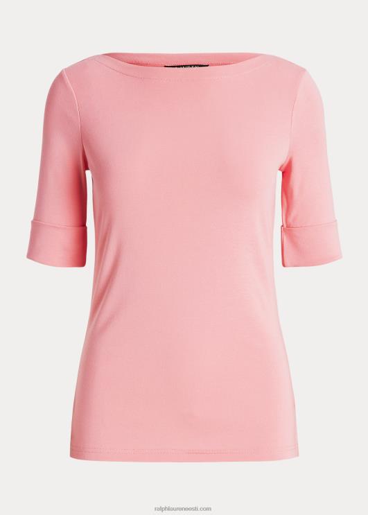 Ralph Lauren naised veniv puuvillane paadikaelusega t-särk PR0V3942 basseiniäärne roos