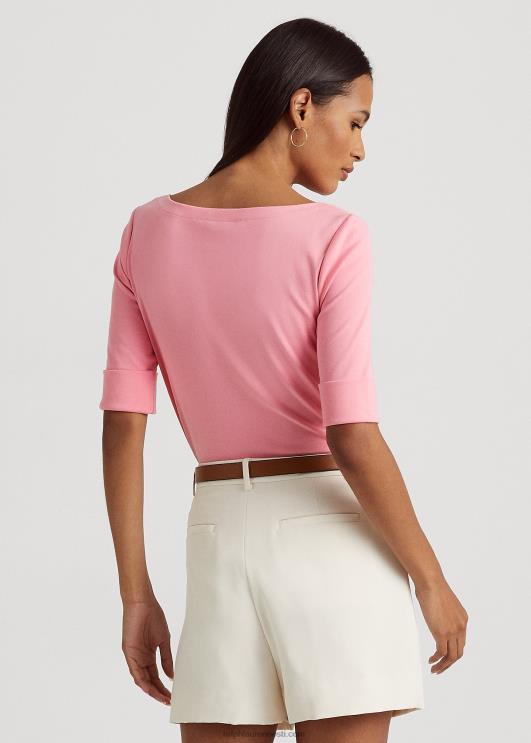 Ralph Lauren naised veniv puuvillane paadikaelusega t-särk PR0V3942 basseiniäärne roos