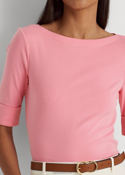 Ralph Lauren naised veniv puuvillane paadikaelusega t-särk PR0V3942 basseiniäärne roos